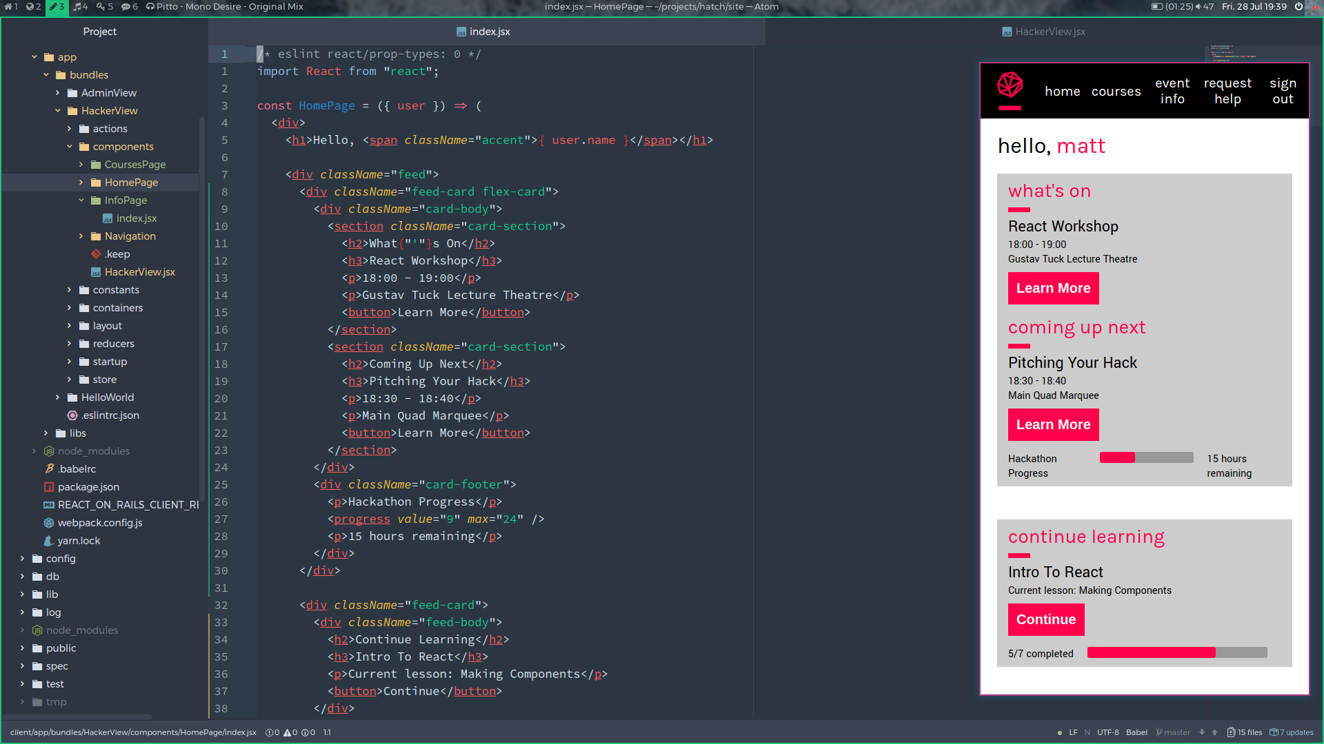 A screenshot of the app alongside some of the source code